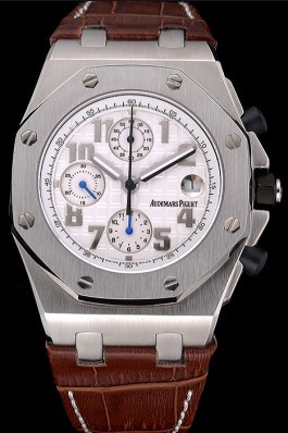Swiss Audemars Piguet Royal Oak Offshore White Dial Stainless Steel Case Brown Leather Strap 622848