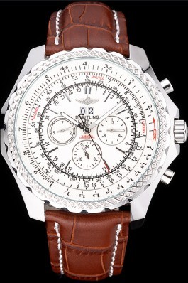 Breitling Bentley 6.75 Speed White Dial Stainless Steel Case Brown Leather Bracelet 622229