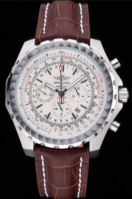 Breitling Bentley Motors T Stainless Steel Case White Dial Brown Leather Bracelet 622234
