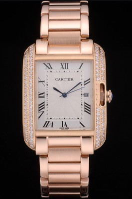 Cartier Tank Anglaise 36mm White Dial Diamonds Rose Gold Case Rose Gold Bracelet