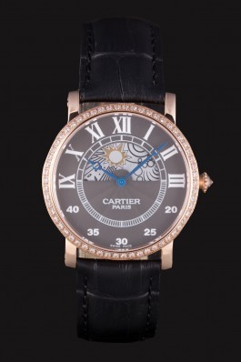 Cartier Moonphase Rose Gold Watch with Black Leather Band ct251 621370