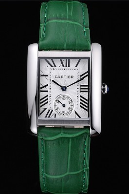 Cartier Tank MC Stainless Steel Case White Dial Green Leather Strap 622177