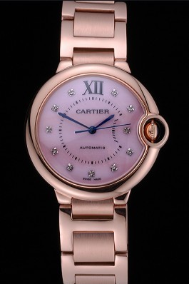 Swiss Cartier Ballon Bleu de Cartier Pink Diamond Dial Gold Bracelet 622556