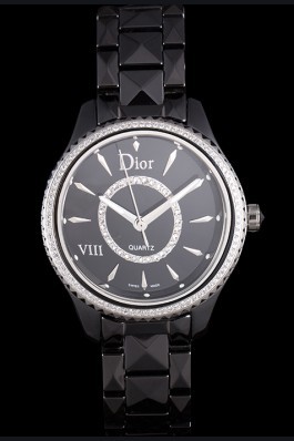 Dior VIII Diamond Encrusted Black Bezel Black Bracelet cd08 621361