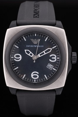 Emporio Armani Top Replica 9010 Classic Black Rubber Strap Polished Stainless Steel Bezel