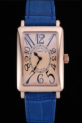 Franck Muller Long Island Classic Gold Dial Gold Case Blue Leather Band 622367