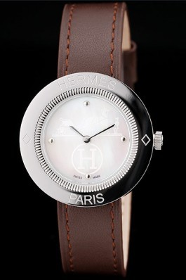Hermes Classic Top Replica 9051 MOP Dial Brown Leather Strap