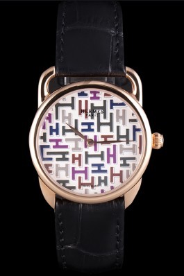 Hermes Classic Croco Leather Strap Multicolor Patterned Logo Dial 801406