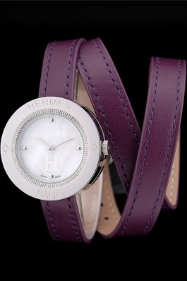 Hermes Classic Top Replica 9042 MOP Dial Purple Elongated Leather Strap