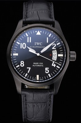 Swiss IWC Mark XVII Black Steel Case Black Dial Black Leather Bracelet 622667