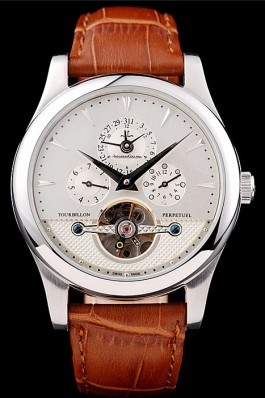 Jaeger Top Replica 8269 Strap Le Coultre Master Control Tourbillon White Dial Brown Leather Strap