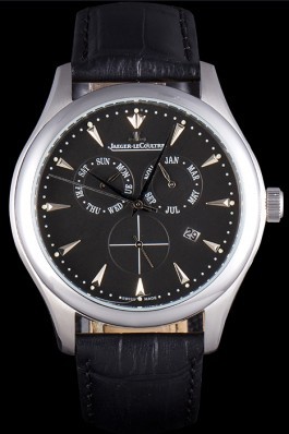 Jaeger Lecoultre Master Silver Bezel Black Leather Band 621615