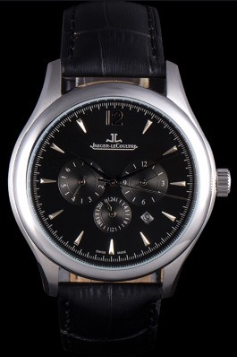 Jaeger Lecoultre Master Chronograph Silver Bezel Black Leather Band 621620