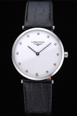 Longines La Grande Classique White Dial Black Leather Band Diamond Markers Homme 622125