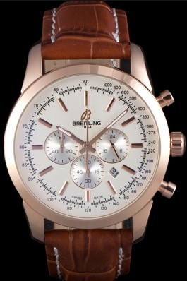 Breitling Top Replica 7923 Brown Crocodile Leather Strap Transocean White Dial Brown Leather Strap Rose Gold Bezel