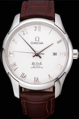 Omega DeVille White Dial Stainless Steel Case Brown Leather Strap 622830