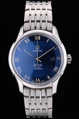 Omega Swiss DeVille Stainless Steel Bezel Roman Numbers Blue Dial 7612