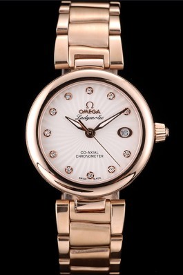 Omega DeVille Top Replica 9113 Ladymatic Rose Gold Stainless Steel Strap White Dial