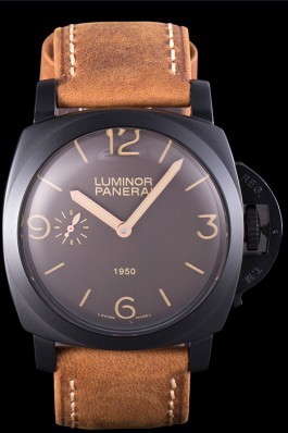 Brown Top Replica 8534 Brown Leather Strap Panerai Luminor Black Ionized Luxury Watch