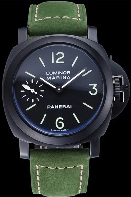 Panerai Luminor Marina Ion Plated Stainless Steel Bezel Green Leather Bracelet 622312