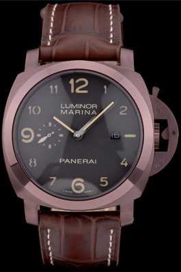 Panerai Luminor Luxury Replica Brown Leather Strap Black Dial 3986747