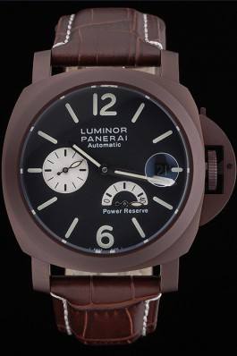 Panerai Luminor Luxury Replica Brown Leather Strap Black Dial 3986749