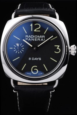 Men's Top Replica 8604 Black Leather Strap Radiomir Black Crocodile Leather Luxury Watch