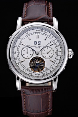 Patek Philippe Geneve Grand Complications White Dial Tourbillon Stainless Steel Bezel Brown Band 622154