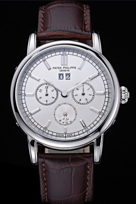 Patek Philippe Geneve Grand Complications White Dial Stainless Steel Bezel Brown Leather Band 622151