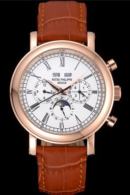 Patek Top Replica 8628 Brown Leather Strap Complications Luxury Watch 9