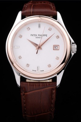 White Top Replica 8634 Brown Leather Strap Philippe Geneve Calatrava Luxury Watch 77