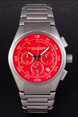 Porsche Dashboard Polished Stainless Steel Strap Red Dial 80302