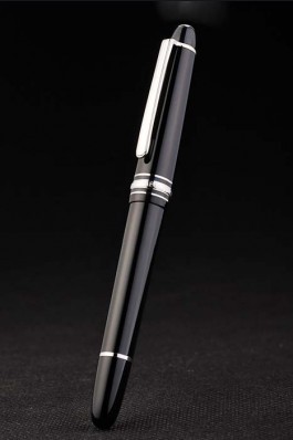 MontBlanc Top Replica 8312 Black Strap Silver Trimmed Black Enamel Ballpoint Pen With MB Inscribing