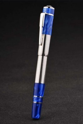 MontBlanc Top Replica 8315 Strap Grey Hazed Blue Enamel Rimmed Silver Cutwork Ballpoint Pen With Cap
