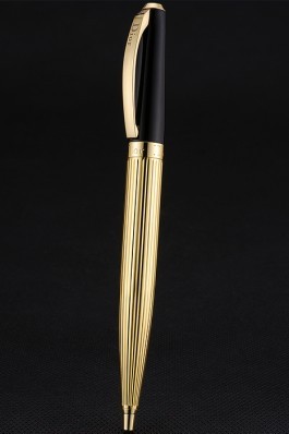 Christian Dior Gold Rimmed Gold Grooved Lower Body Black Ballpoint Pen 622745