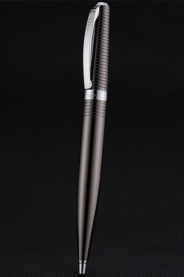 Christian Dior Silver Rimmed Horizontally Grooved Upper Body Dark Grey Ballpoint Pen 622750