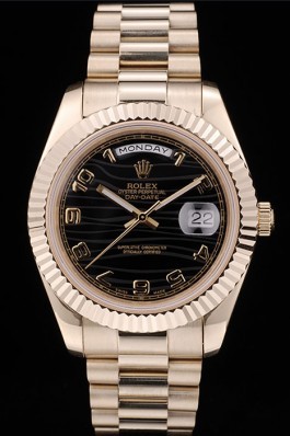 Rolex DayDate Top Replica 9183 Black Patterned Dial Gold Stainless Steel Strap 41980