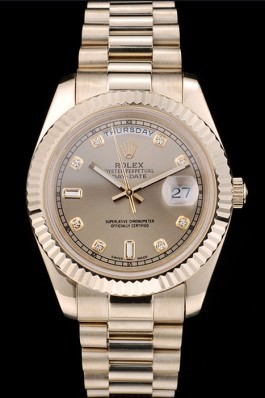 Rolex Swiss Top Replica 9213 DayDate Gold Stainless Steel Ribbed Bezel Gold Dial 41997