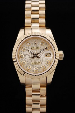 Rolex Top Replica 8721 Gold Stainless Steel Strap DateJust Ribbed Pattern Gold Bezel Gold Dial