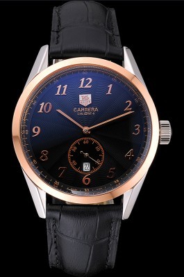 Tag Heuer Carerra Calibre 6 Black Dial Rose Gold Black Leather Band 622163