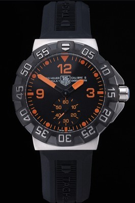 Tag Heuer Formula One Grande Date Black Dial Orange Numerals Rubber Bracelet 622301