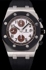 Swiss Audemars Piguet Royal Oak Offshore White And Brown Dial Stainless Steel Case Black Rubber Strap 622854