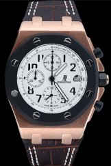 Audemars Top Replica 7681 Brown Leather Strap Luxury Ion-Plated Steel Rose-gold Watch