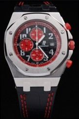 Audemars Top Replica 7601 Black Leather Strap Black-Red Brushed Steel Luxury Watch