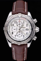 Breitling Chronomat 13 Stainless Steel Case White Dial Arabic Numerals Brown Leather Bracelet 622238