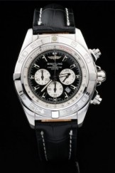 Black Top Replica 7859 Black Leather Strap Chronomat Luxury Stainless Steel Watch