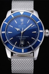 Breitling Top Replica 7853 Silver Stainless Steel Strap Certifie SuperOcean Blue Dial Blue Tachymeter