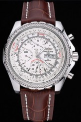 Breitling Bentley GT Racing White Dial Stainless Steel Case Brown Leather Bracelet 622230