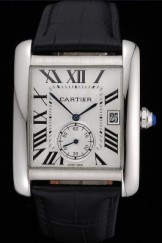 Cartier Tank MC White Dial Stainless Steel Case Black Leather Strap 622576