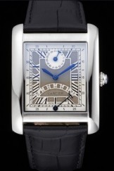 Cartier Tank White Dial Stainless Steel Case Black Leather Strap 622761